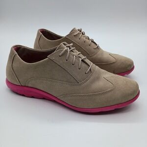 Rockport Truwalk Zero Wingtip Oxfords Womens 8 Tan Suede Pink Sole
